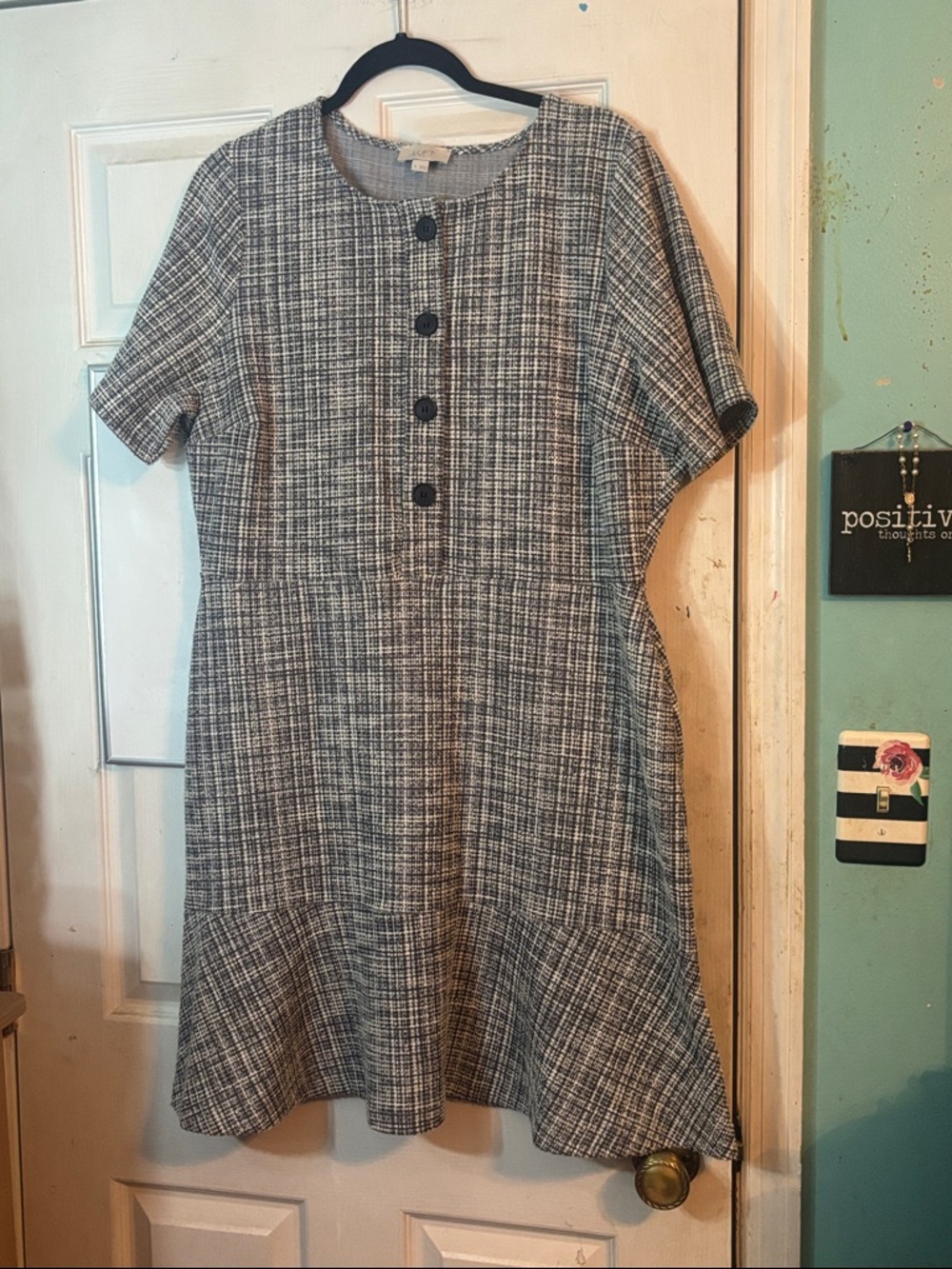 LOFT Black and White Tweed Midi Dress Size XL